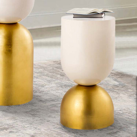 Calista Round Side Table, Gold/Ivory