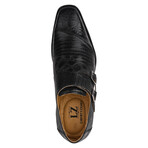 Grace // Leather Lizard Textured Double Monk Strap // Black (US: 9.5)