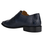 Grace // Leather Lizard Textured Double Monk Strap // Navy (US: 10.5)