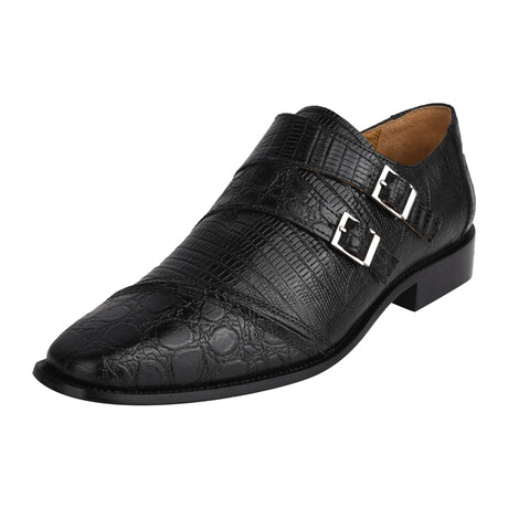 Grace // Leather Lizard Textured Double Monk Strap // Black (US: 7)