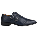 Grace // Leather Lizard Textured Double Monk Strap // Navy (US: 10.5)