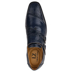 Grace // Leather Lizard Textured Double Monk Strap // Navy (US: 10.5)