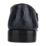 Grace // Leather Lizard Textured Double Monk Strap // Navy (US: 10.5)