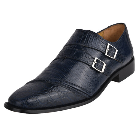 Grace // Leather Lizard Textured Double Monk Strap // Navy (US: 7)