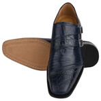 Grace // Leather Lizard Textured Double Monk Strap // Navy (US: 10.5)