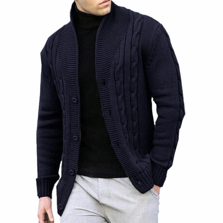 Cable Knit Cardigan // Dark Blue (XS)