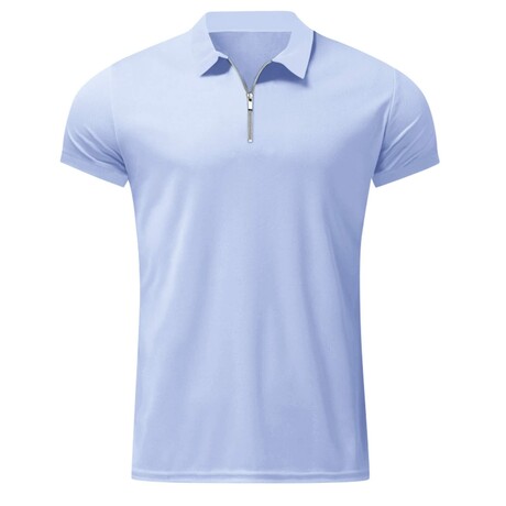 Quarter-Zip Short Sleeve Solid Polo Shirt // Light Blue (XS)
