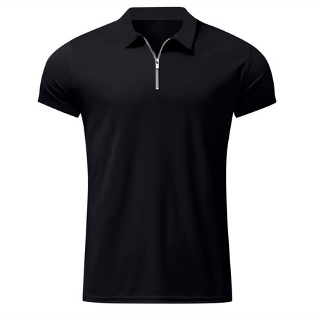 Quarter-Zip Short Sleeve Solid Polo Shirt // Black (XS)