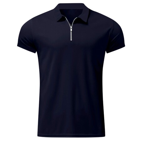 Quarter-Zip Short Sleeve Solid Polo Shirt // Navy Blue (XS)