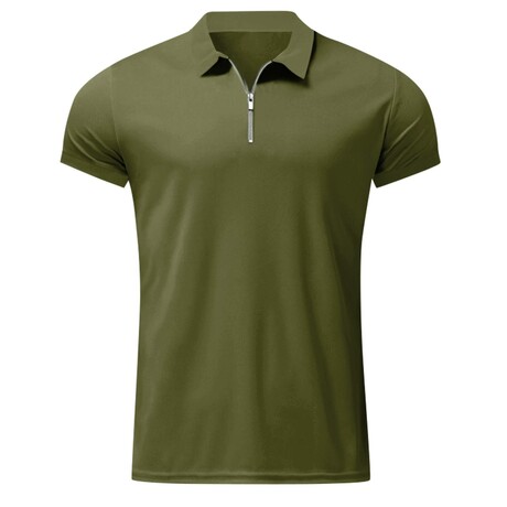 Quarter-Zip Short Sleeve Solid Polo Shirt // Army Green (XS)
