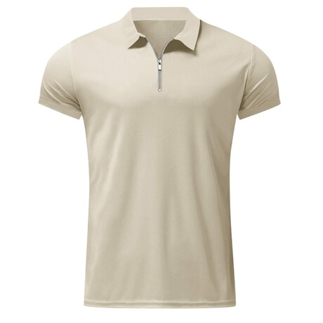 Quarter-Zip Short Sleeve Solid Polo Shirt // Khaki (XS)