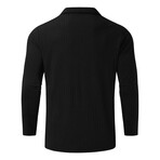 Quarter-Zip Long Sleeve Ribbed Polo Shirt // Black (S)