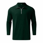 Quarter-Zip Long Sleeve Ribbed Polo Shirt // Dark Green (XS)