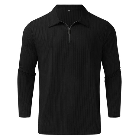 Quarter-Zip Long Sleeve Ribbed Polo Shirt // Black (XS)