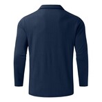 Quarter-Zip Long Sleeve Ribbed Polo Shirt // Navy Blue (S)