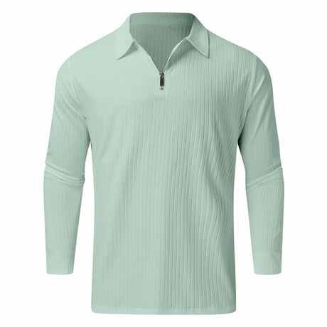Quarter-Zip Long Sleeve Ribbed Polo Shirt // Light Green (XS)