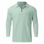Quarter-Zip Long Sleeve Ribbed Polo Shirt // Light Green (XS)
