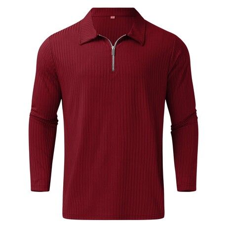 Quarter-Zip Long Sleeve Ribbed Polo Shirt // Burgundy (XS)