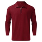 Quarter-Zip Long Sleeve Ribbed Polo Shirt // Burgundy (S)