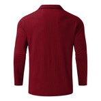 Quarter-Zip Long Sleeve Ribbed Polo Shirt // Burgundy (S)