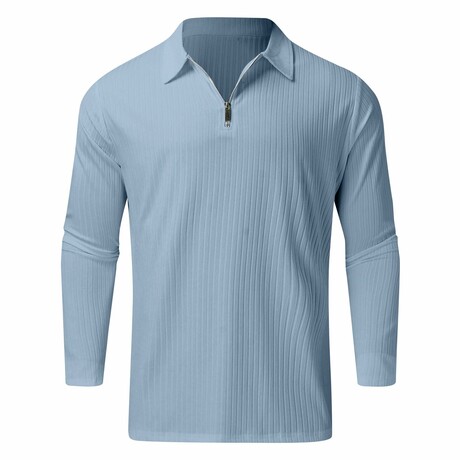 Quarter-Zip Long Sleeve Ribbed Polo Shirt // Light Blue (XS)