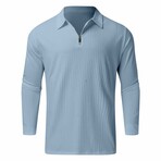 Quarter-Zip Long Sleeve Ribbed Polo Shirt // Light Blue (S)