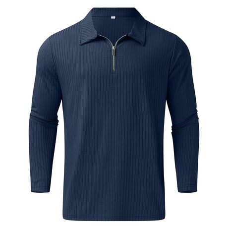 Quarter-Zip Long Sleeve Ribbed Polo Shirt // Navy Blue (XS)