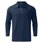 Quarter-Zip Long Sleeve Ribbed Polo Shirt // Navy Blue (S)