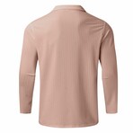 Quarter-Zip Long Sleeve Ribbed Polo Shirt // Light Pink (XL)