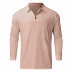 Quarter-Zip Long Sleeve Ribbed Polo Shirt // Light Pink (XL)