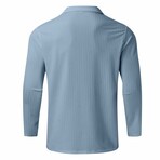 Quarter-Zip Long Sleeve Ribbed Polo Shirt // Light Blue (S)