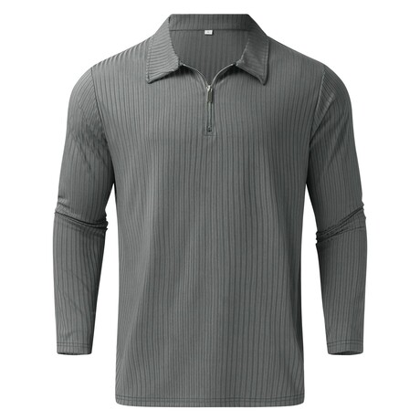 Quarter-Zip Long Sleeve Ribbed Polo Shirt // Gray (XS)