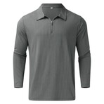 Quarter-Zip Long Sleeve Ribbed Polo Shirt // Gray (S)