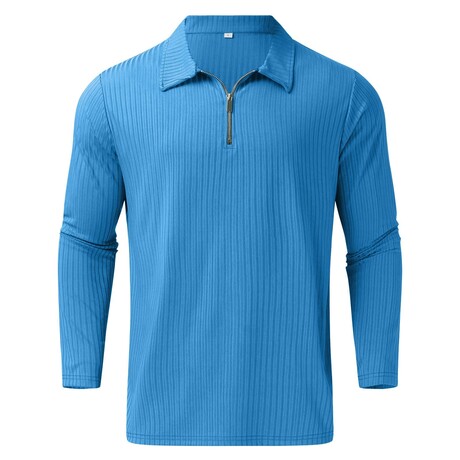 Quarter-Zip Long Sleeve Ribbed Polo Shirt // Royal Blue (XS)