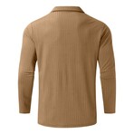 Quarter-Zip Long Sleeve Ribbed Polo Shirt // Khaki (XS)