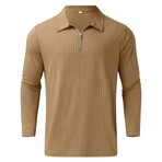 Quarter-Zip Long Sleeve Ribbed Polo Shirt // Khaki (XS)
