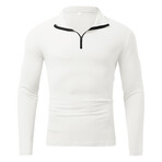 Quarter-Zip Long Sleeve Ribbed Shirt // White (XS)