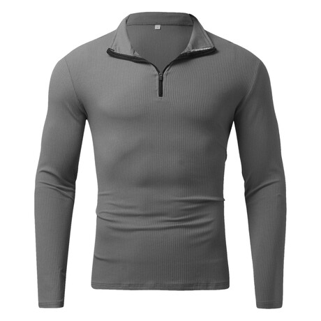 Quarter-Zip Long Sleeve Ribbed Shirt // Dark Gray (XS)