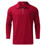 Quarter-Zip Long Sleeve Ribbed Polo Shirt // Red (XS)