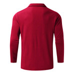 Quarter-Zip Long Sleeve Ribbed Polo Shirt // Red (XS)