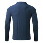 Quarter-Zip Long Sleeve Ribbed Shirt // Navy Blue (XL)