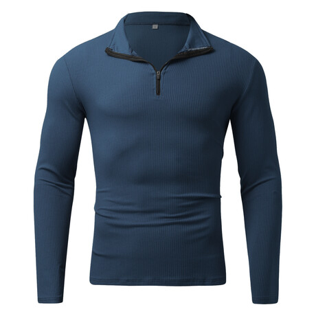 Quarter-Zip Long Sleeve Ribbed Shirt // Navy Blue (XS)