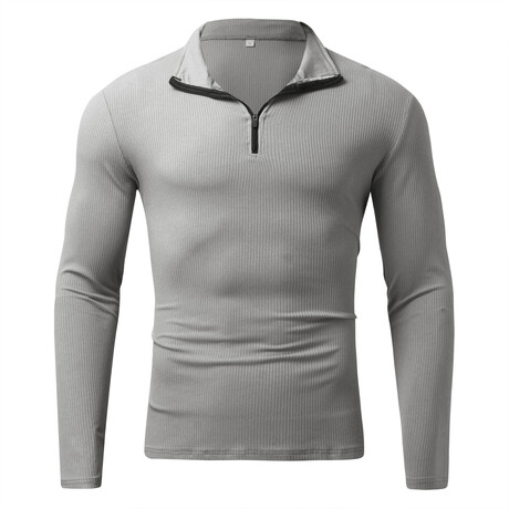 Quarter-Zip Long Sleeve Ribbed Shirt // Light Gray (XS)