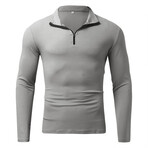 Quarter-Zip Long Sleeve Ribbed Shirt // Light Gray (XS)