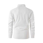 Quarter-Zip Long Sleeve Shoulder Ribbed Shirt // White (L)