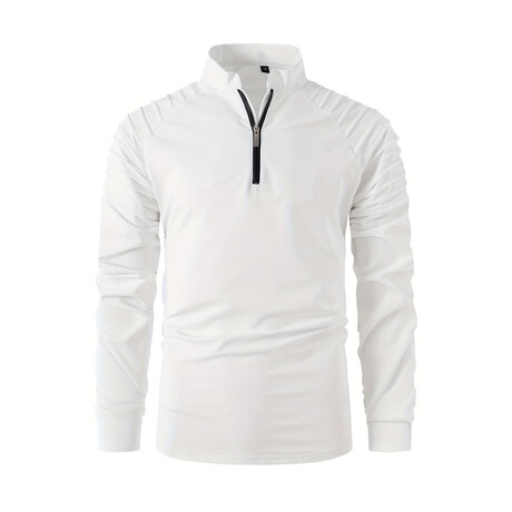 Quarter-Zip Long Sleeve Shoulder Ribbed Shirt // White (XS)
