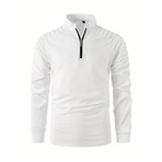 Quarter-Zip Long Sleeve Shoulder Ribbed Shirt // White (L)