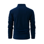Quarter-Zip Long Sleeve Shoulder Ribbed Shirt // Navy Blue (S)