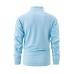 Quarter-Zip Long Sleeve Shoulder Ribbed Shirt // Sky Blue (S)