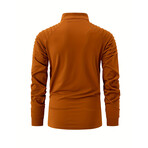 Quarter-Zip Long Sleeve Shoulder Ribbed Shirt // Caramel (S)